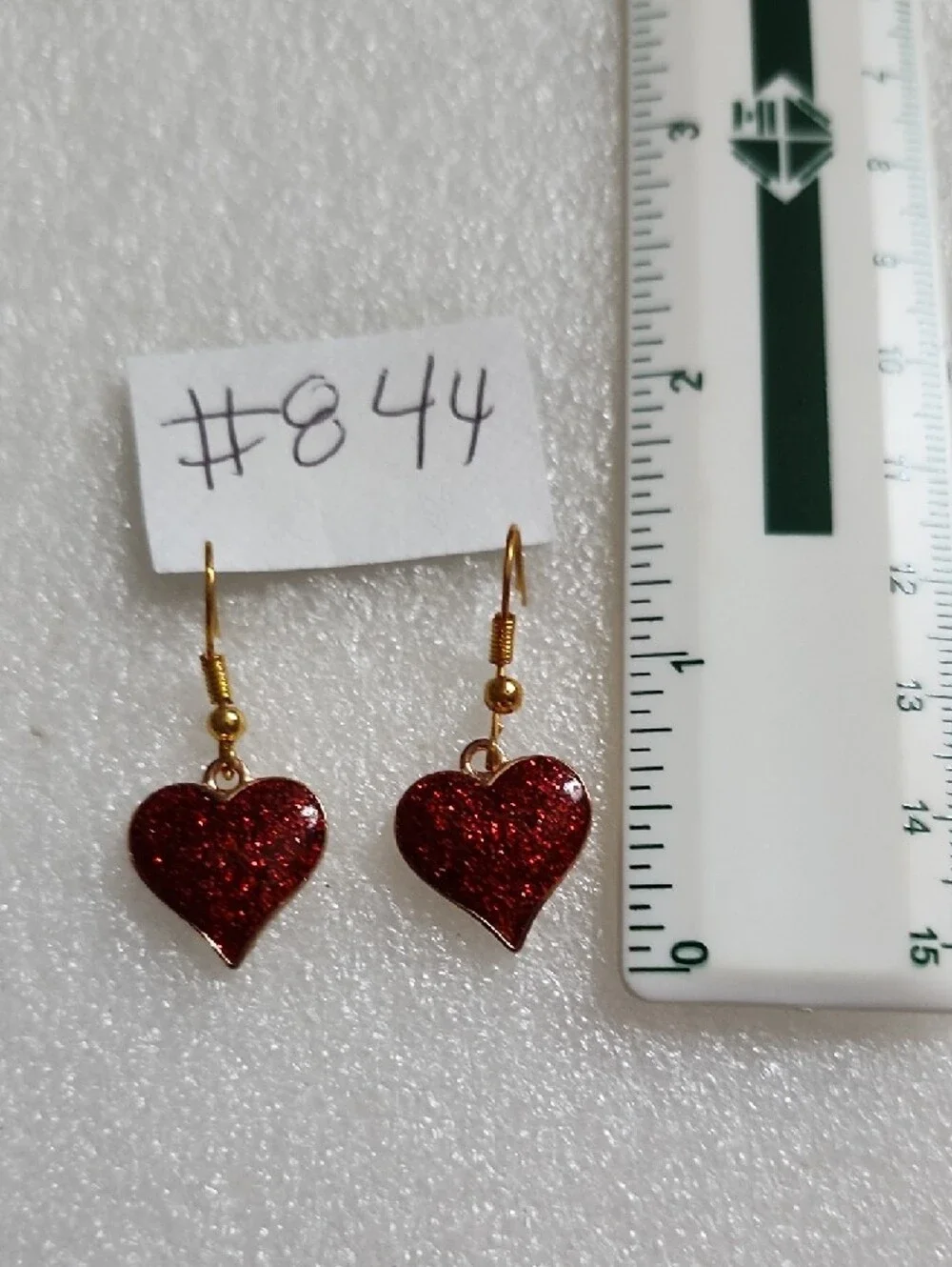 Hand Crafted Red Glitter Heart Drop Earrings with Gold Hooks